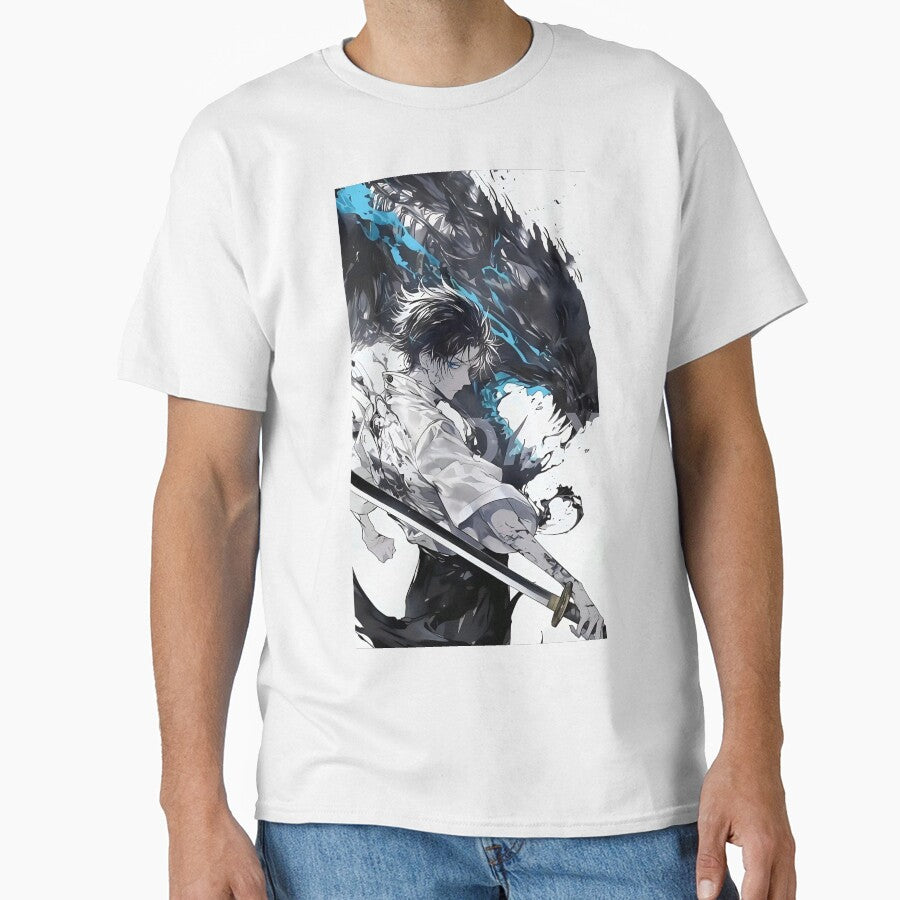 Dark Anime Swordsman With Shadow Beast – Blue Aura Samurai Art by Dyan4