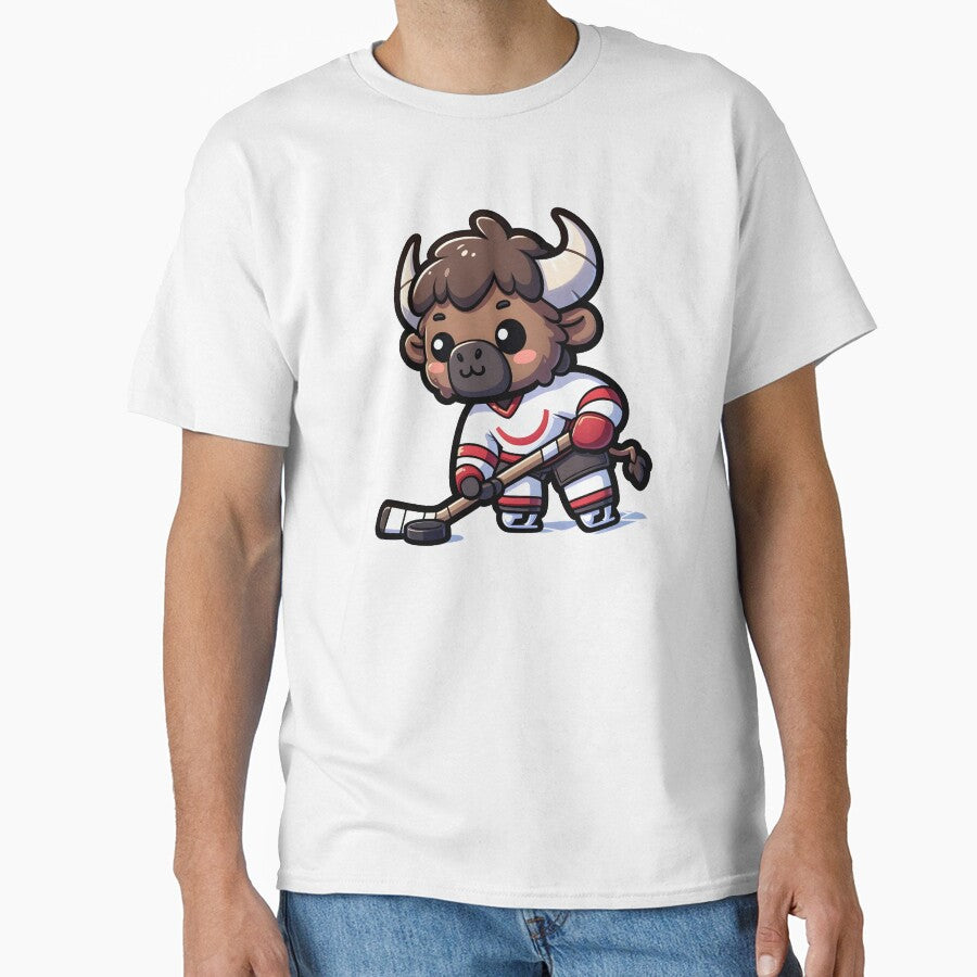 A Cute Buffalo Playing Ice Hockey by DetourShirts