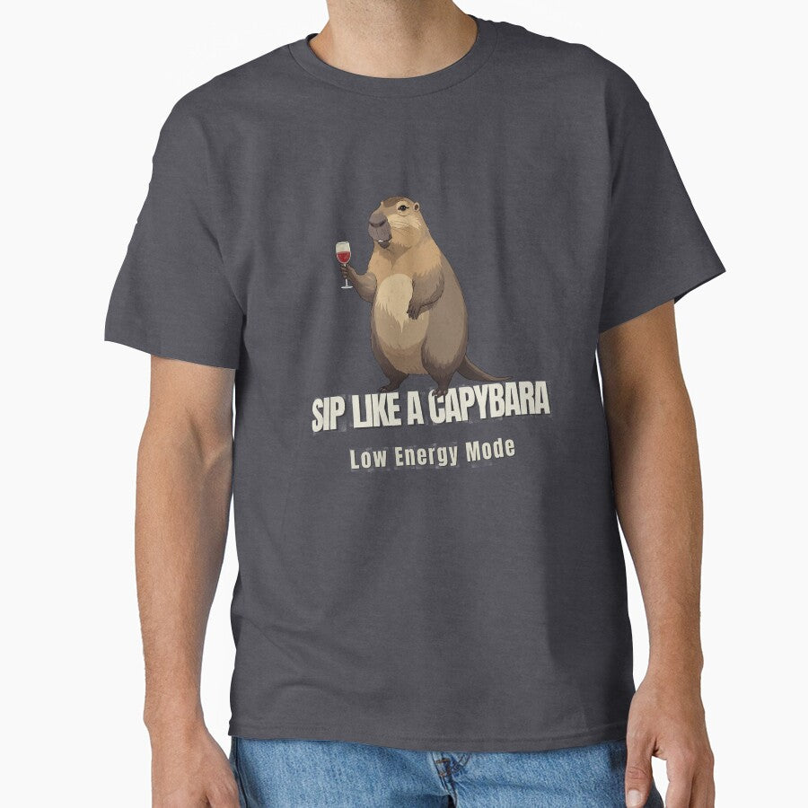 Capybara Wine Lover Shirt – Sip Like a Capybara Low Energy Mode Funny Relaxed Animal Drinking Meme Tee by HOUSE OF TIST