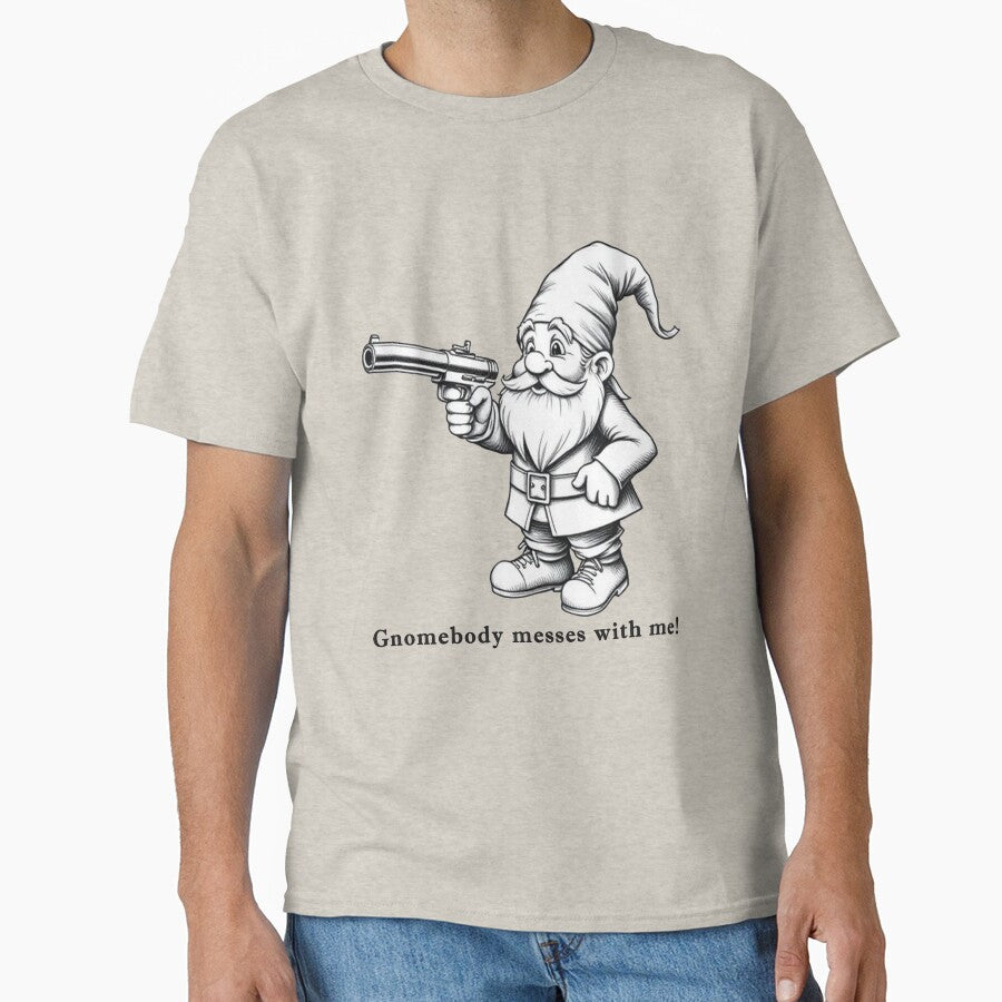 Copy of Gnomebody Messes With Me Shirt – Funny Gnome With Sword Tee – Garden Gnome Pun Humor Graphic by SleepyLlamaClothes
