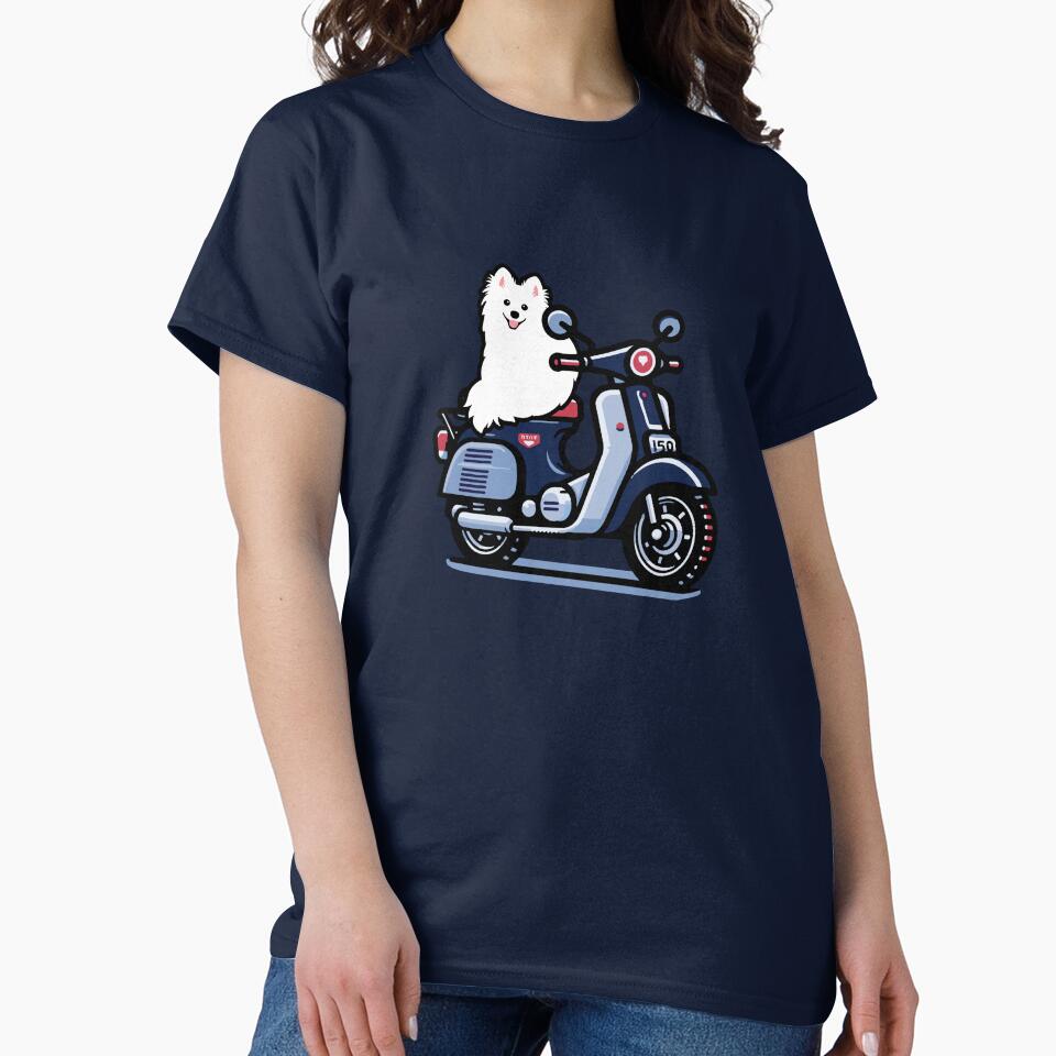 Cute Japanese Spitz Dog on a Super Cub Motorcycle Scooter by kamahachi