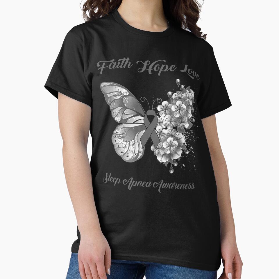 Faith Hope Love Sleep Apnea Awareness Butterfly Ribbon Gifts by Adropine