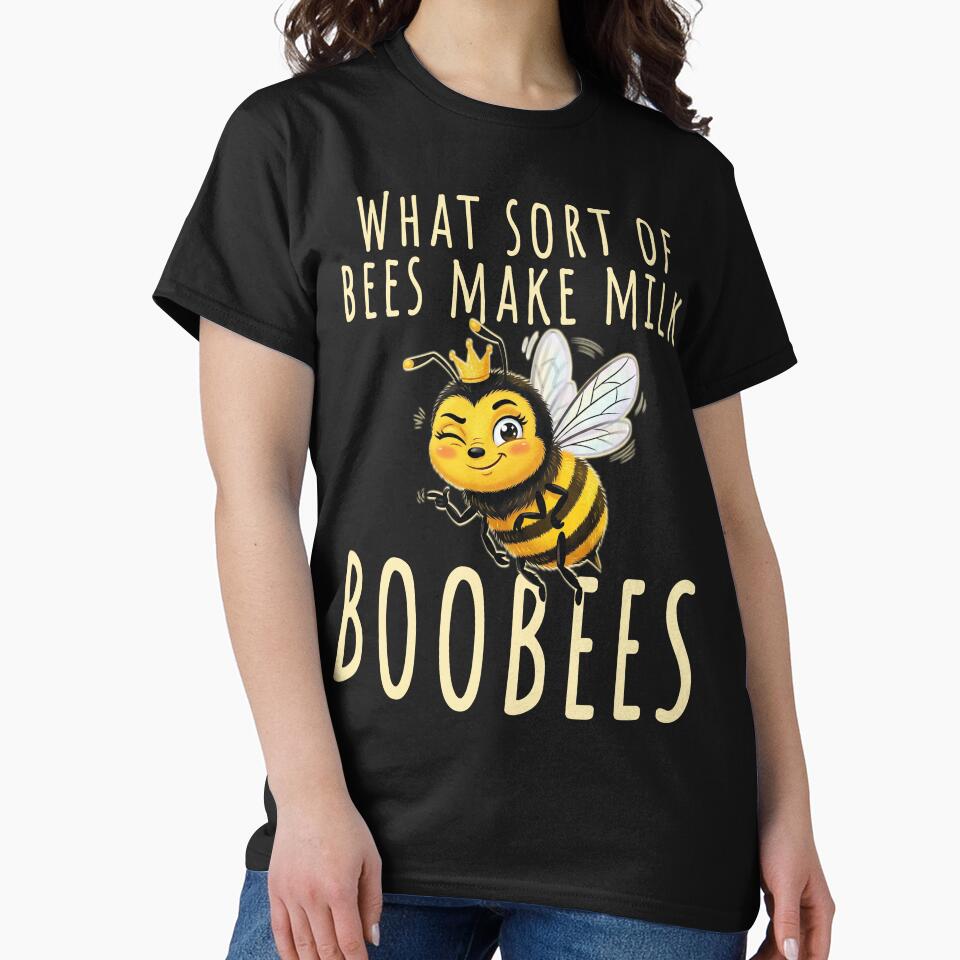 Sassy bee What sort of bees make milk? Boobees! Funny retro bee dad joke by KHWD
