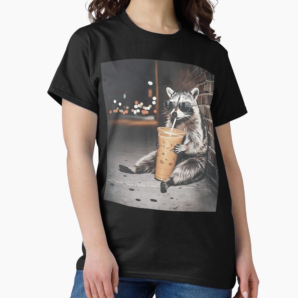 Raccoon Drinking Iced Coffee Sleepy Morning Animal Meme by michealhunttt