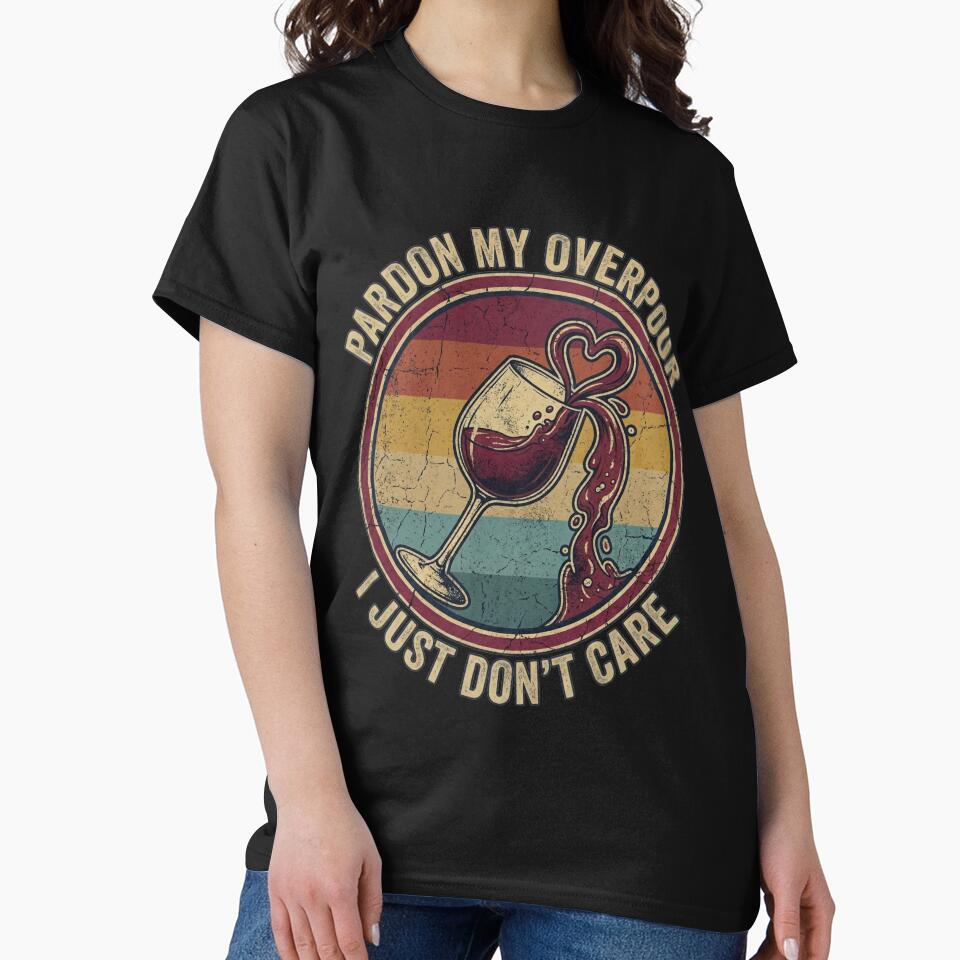 Pardon My Overpour I Just Don't Care Retro 70s Sunset Wine Badge by JaphstarCreatives