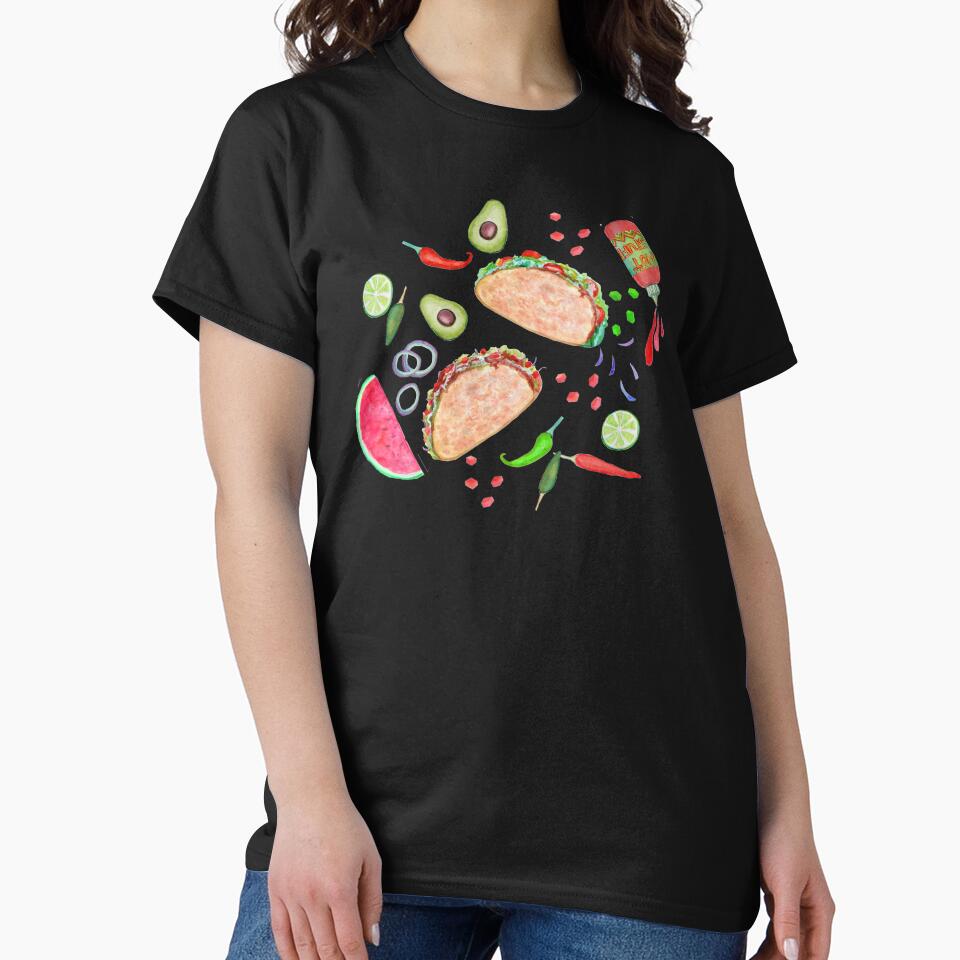 Taco party, chilli sauce , avocado and lime in watercolor by MagentaRose