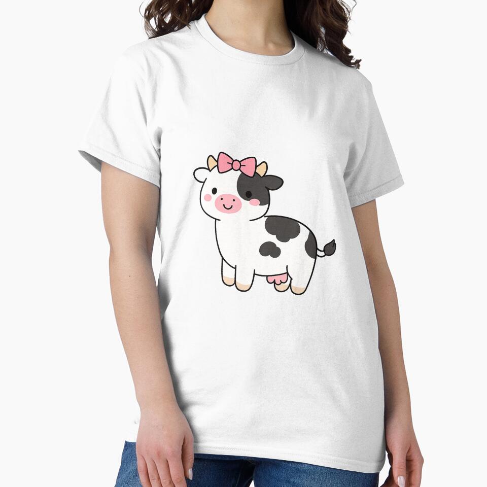 Adorable Kawaii Cow with Bow – Cute Minimalist Illustration by HeyHas