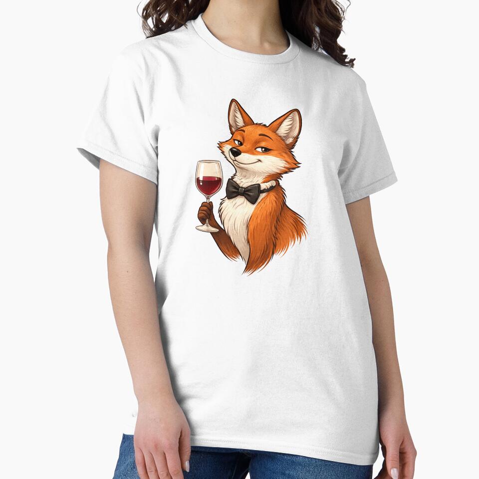 Elegant Fox with Wine Glass - Funny Wine Lover T-Shirt by CzipipitoStudio