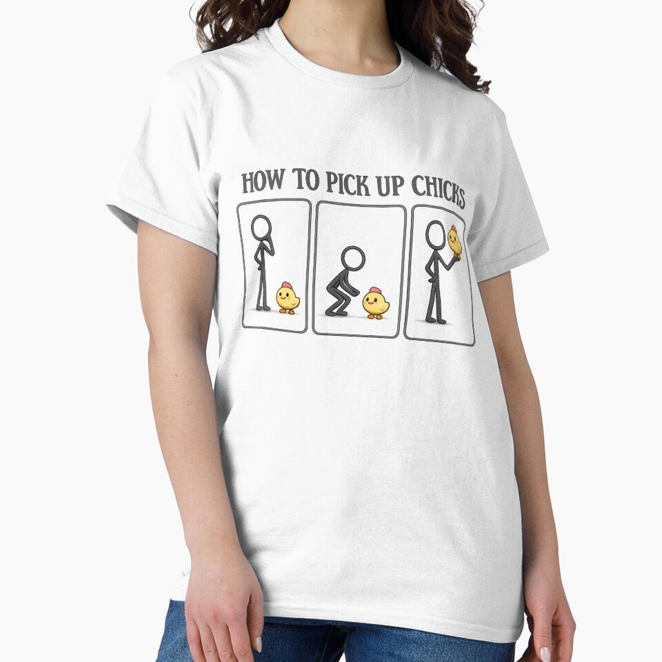 How to Pick Up Chicks Funny Pickup Pun Minimal Stick Figure Design by QuotinTs