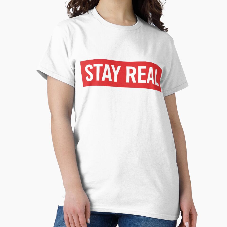 STAY REAL Box Logo Streetwear Design – Minimal Hypebeast Typography by Happyfreedom