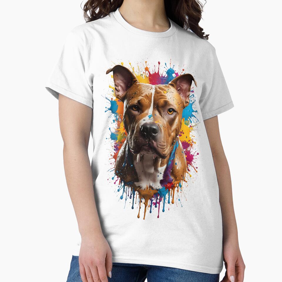 Colorful Pitbull Art Abstract Dog Portrait Splash Painting by AI-Syn-Pro