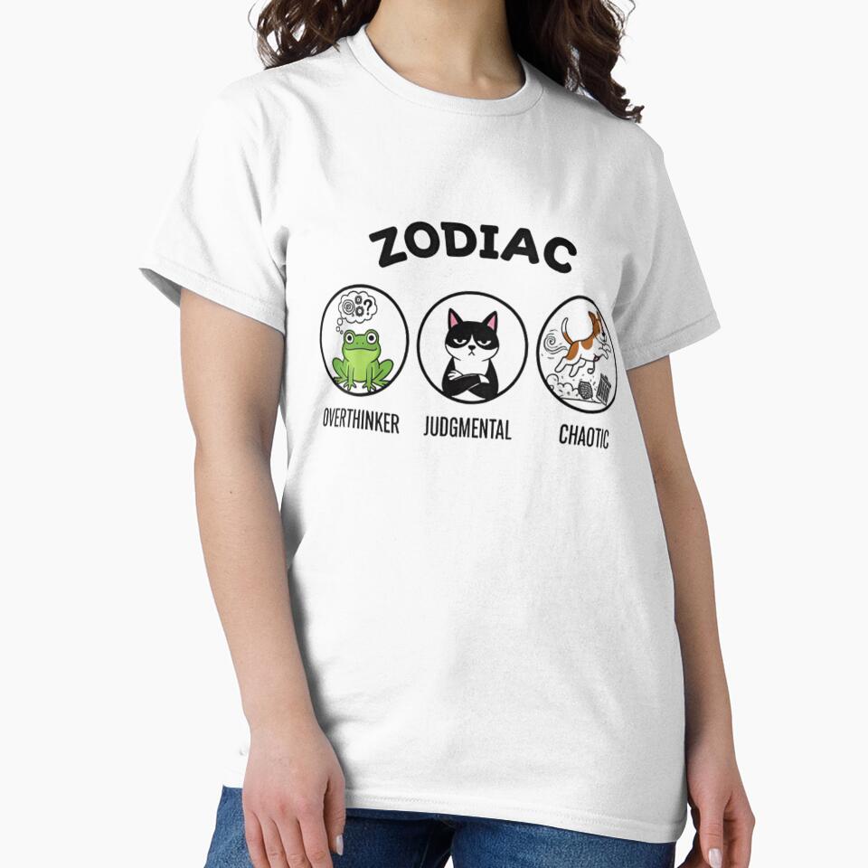 Animals as Zodiac Meme Shirt – Chaotic Dog, Judgmental Cat, Overthinking Frog by ZyxDes