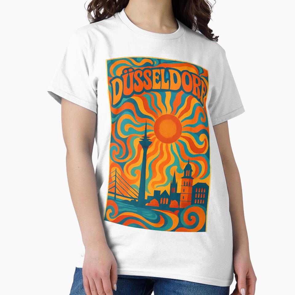 Trippy Psychedelic Poster of Düsseldorf | Neon Rhine River Skyline | Surreal German Cityscape Art by PaintedPixels01