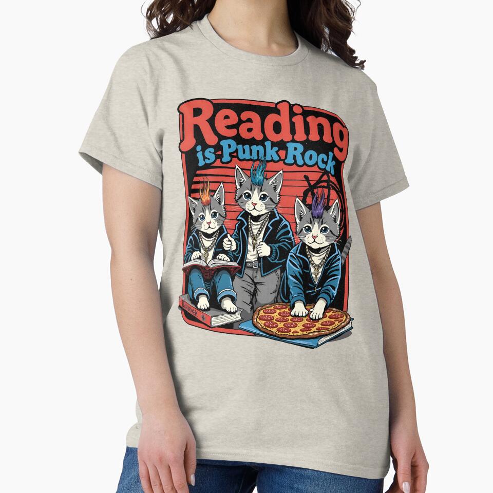 Reading is Punk Rock - Funny Cat & Book Lover Design by Vintagenaut Co.