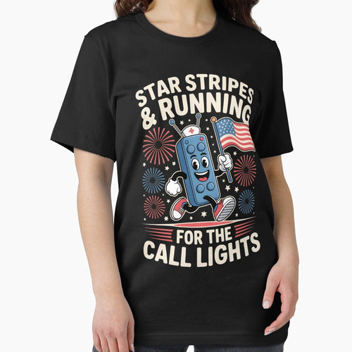 4th of July Nurse Shirt, Star Stripes and Running For Call Lights Shirt, American Nurse Shirt, Independence Day Nurse T-shirt, Nurse Gift by THREE LITTLE BEANS