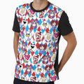 TADC The Amazing Digital Circus Seamless Pattern w/ Red Blue Background! Jax, Kinger, Gangle, Zooble, Ragatha, Pomni, Caine. by Playful Patternz