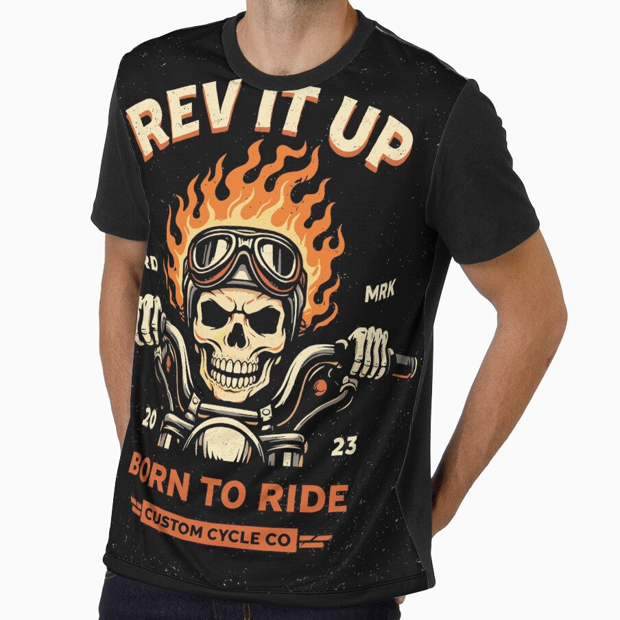 Motorcycle Skull Rev It Up T-Shirt by Matinez Pink