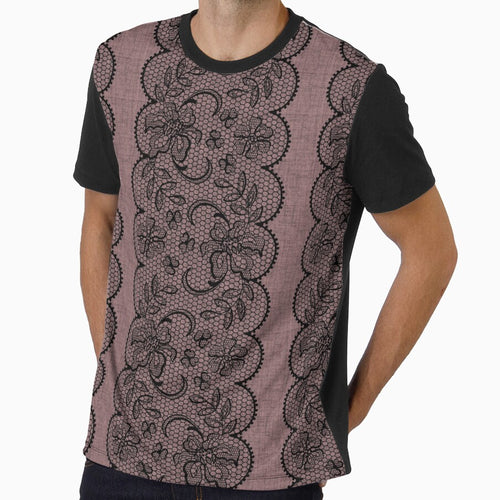 Black Lace on Pink Linen by GlueGunEnergy