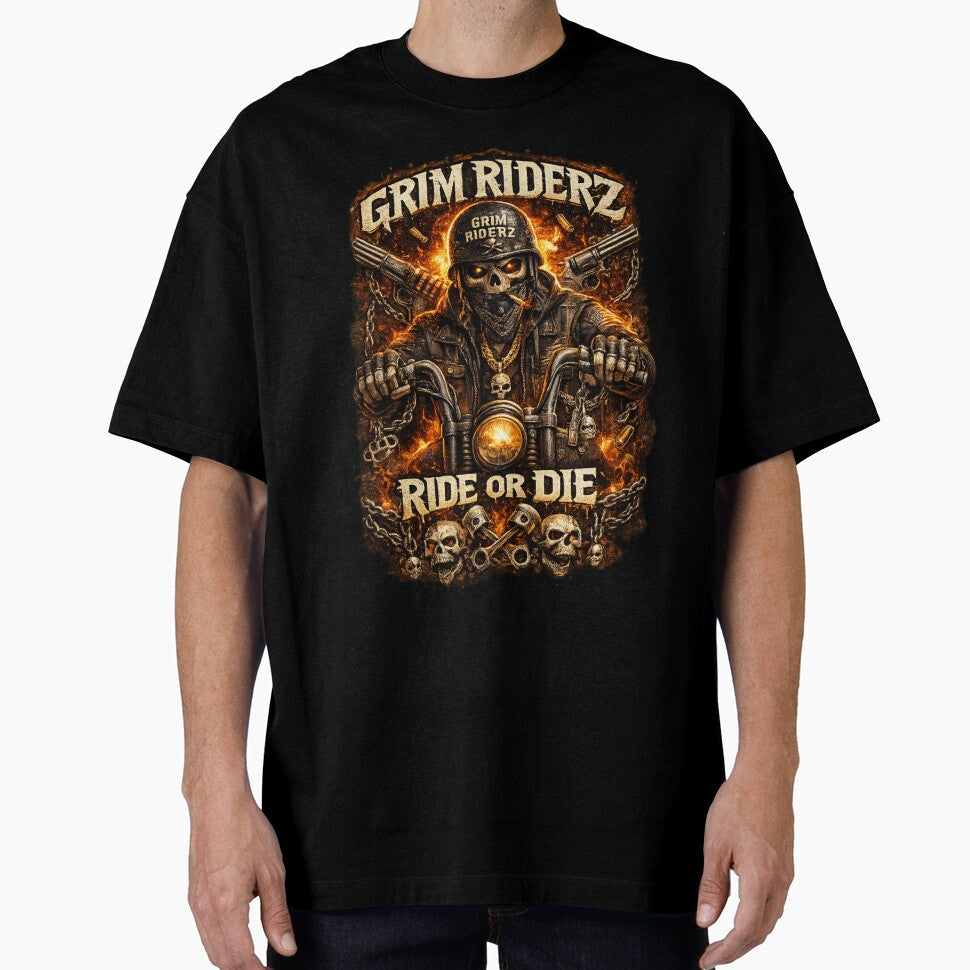 Grim Riderz Ride or Die Biker Skull Art by Med-th-ewolf