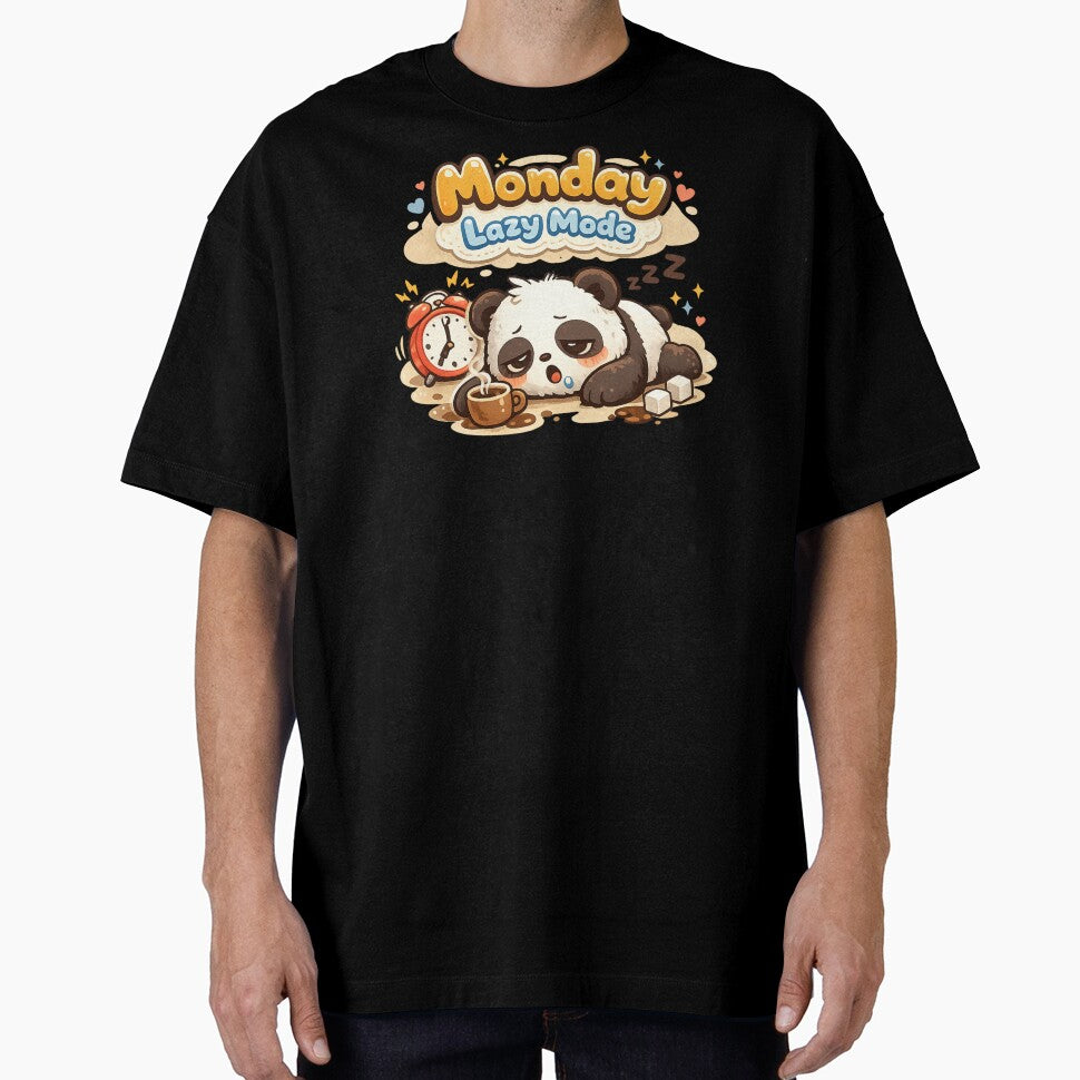 Cute Panda Monday Lazy Mode – Tired Panda Coffee Monday Mood T-Shirt by DarojadNR