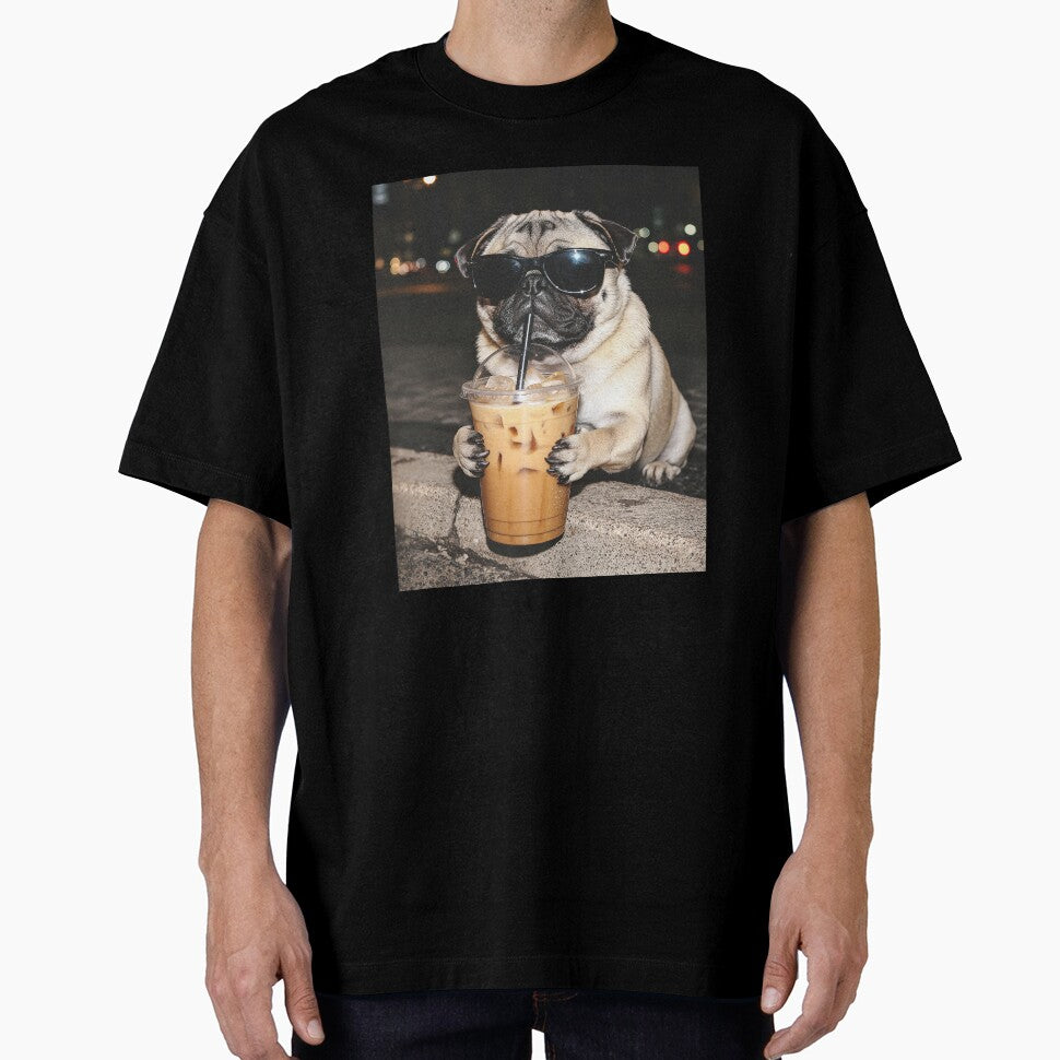 Funny Pug Dog Drinking Iced Coffee by Hedoraxe