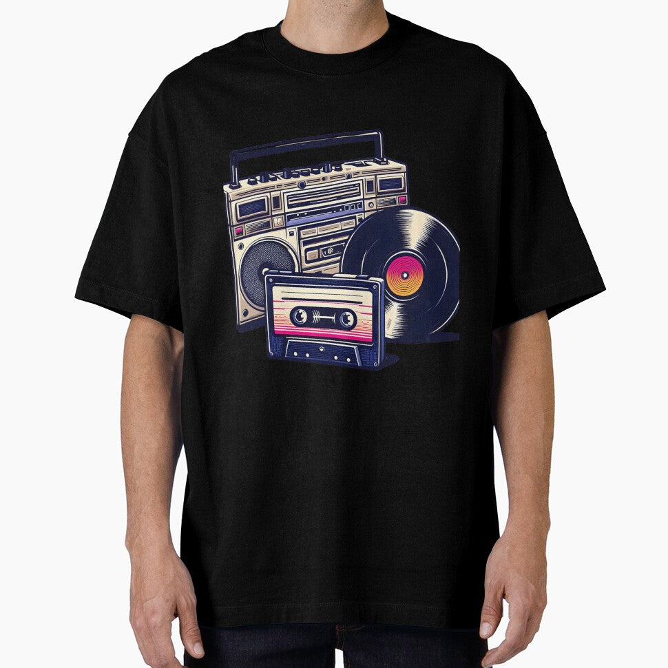 90'S Retro Boombox Cassette  Vinyl Record by discriminatio