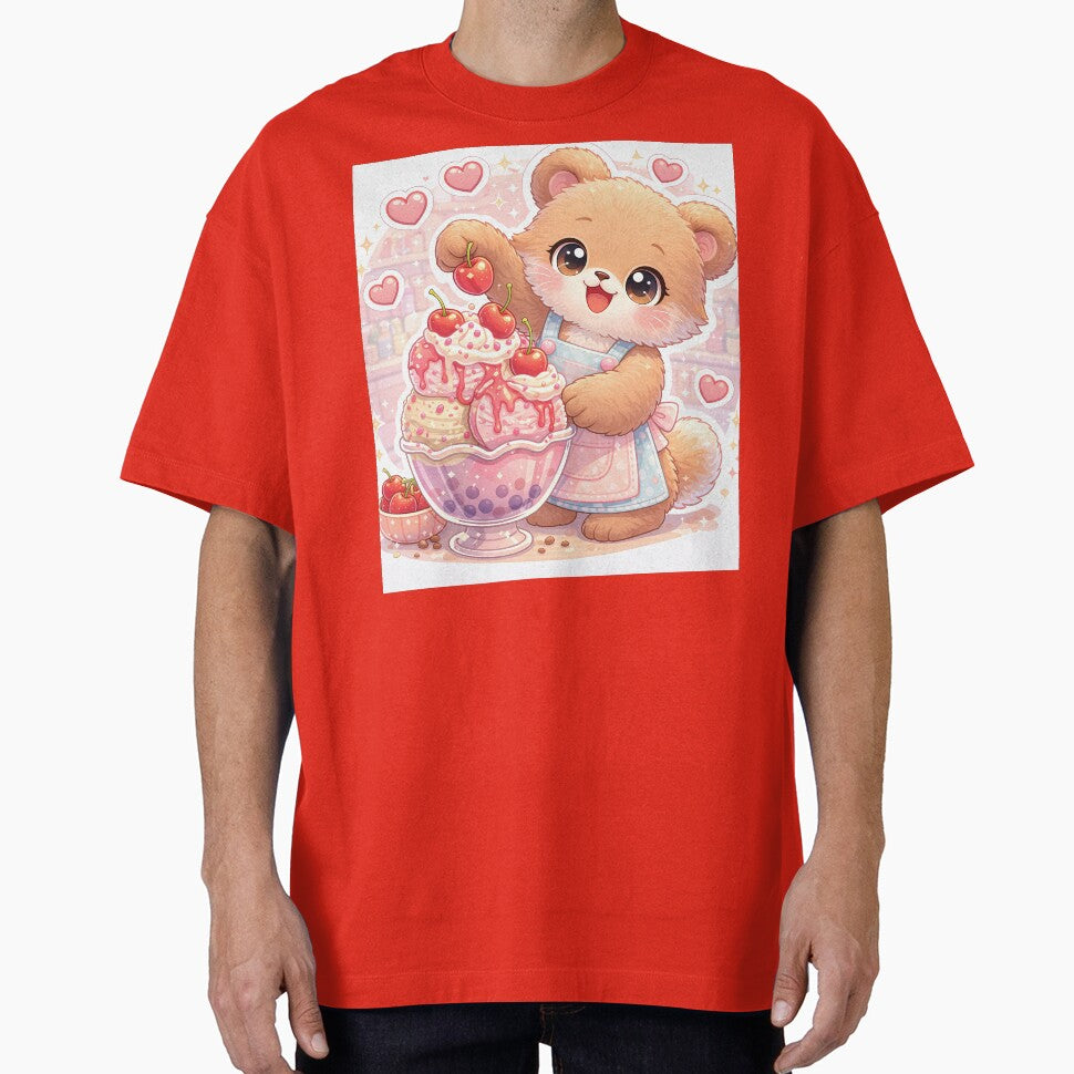 Kawaii Teddy Bear Strawberry Ice Cream Sundae – Cute Pastel Dessert Bear Sticker by Furfolkz