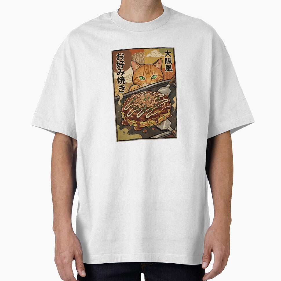 Orange Tabby Cat Making Okonomiyaki - Vintage Japanese Street Food Art by DeesBeesKnees2025