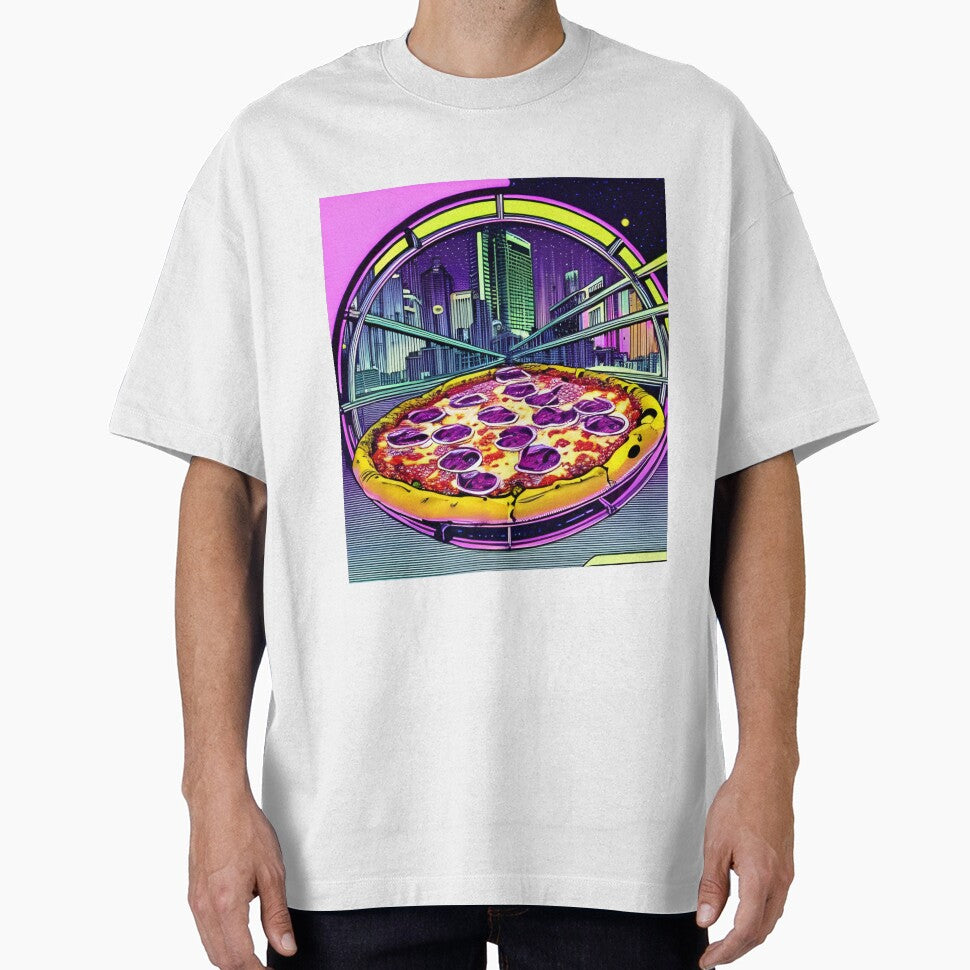 Pizza with night city retro style by imagenia