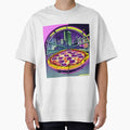Pizza with night city retro style by imagenia