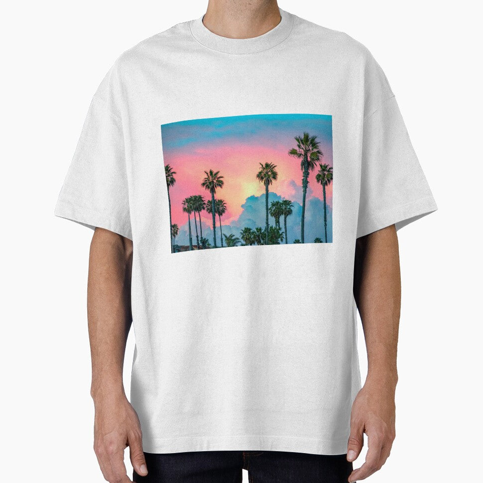 Huntington Beach, California, Cotton Candy Pink Palm Tree Sunset by newburyboutique