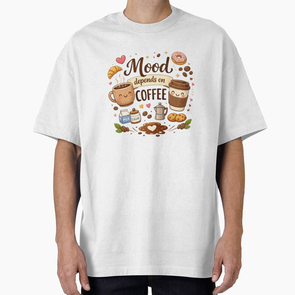 Mood Depends on Coffee Cute Cartoon Coffee Lover Design by Sanika arts