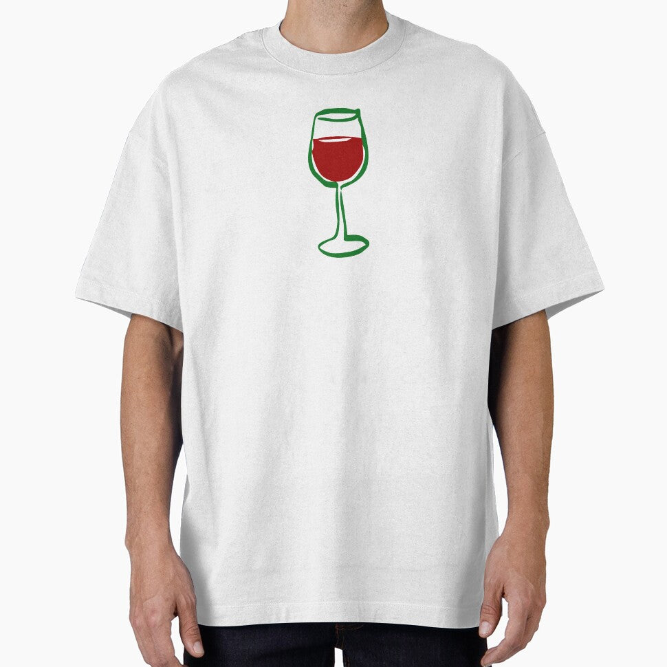 Red Wine Glass Doodle – Green and Red Line Art by EmeraldeaArt