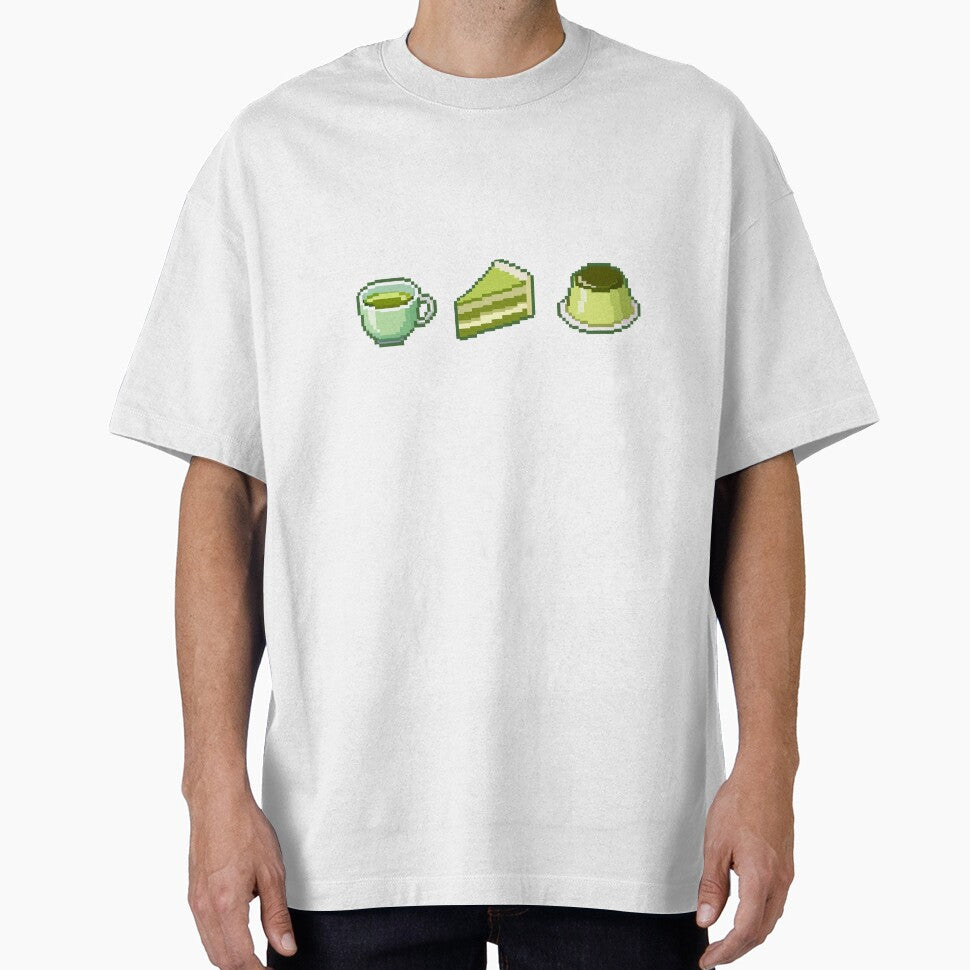 Cute Matcha Pixel Art Set – Green Tea, Cake & Pudding 8 Bit Illustration by Rizal Adittya