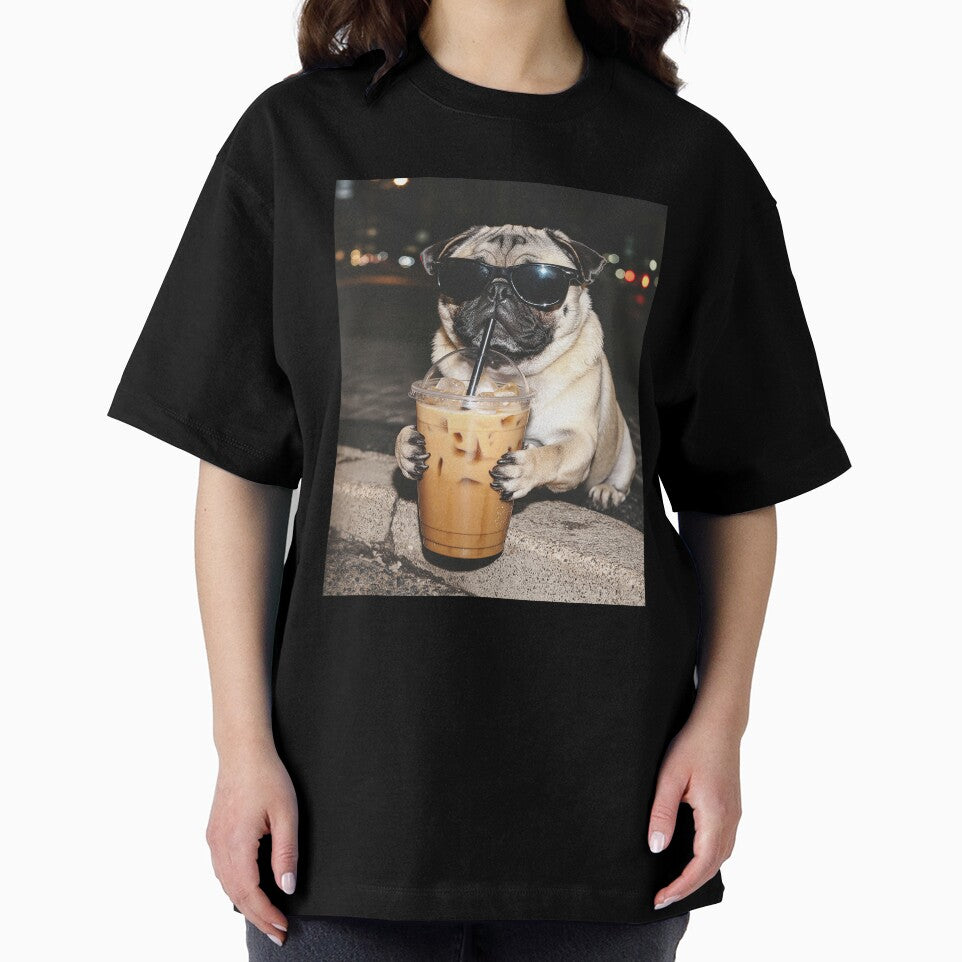 Funny Pug Dog Drinking Iced Coffee by Hedoraxe
