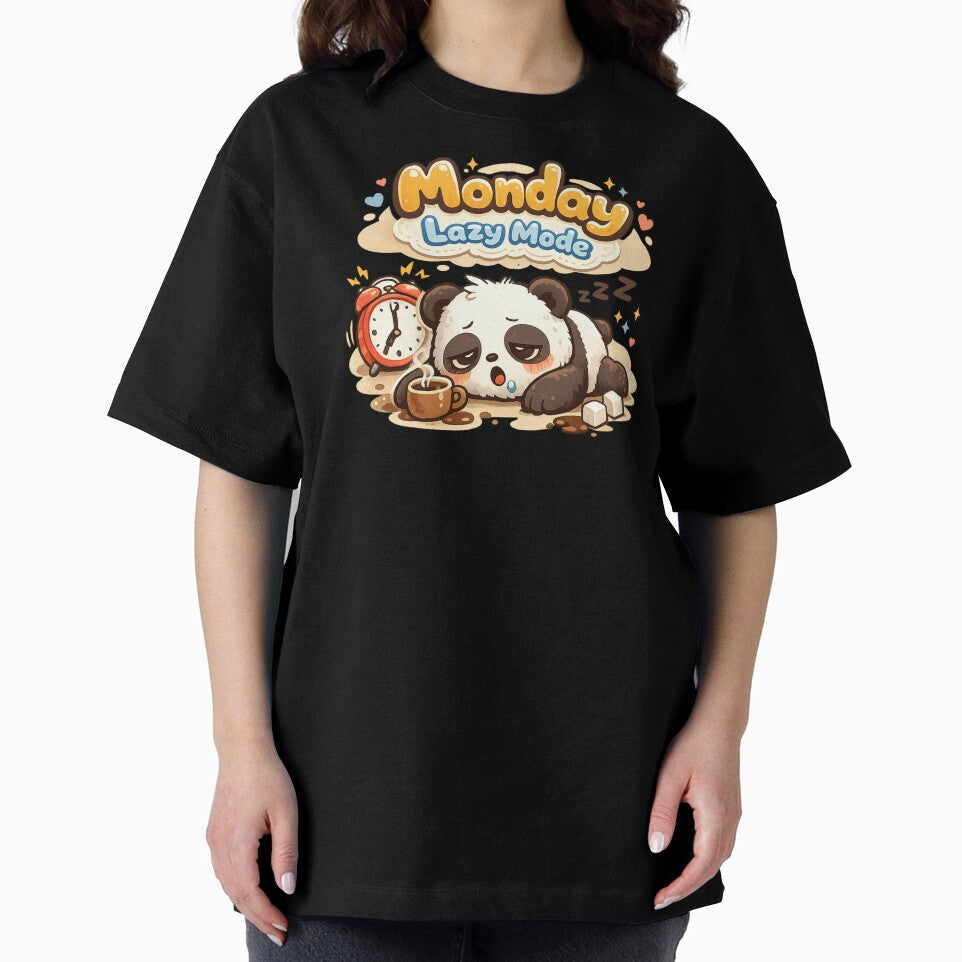 Cute Panda Monday Lazy Mode – Tired Panda Coffee Monday Mood T-Shirt by DarojadNR