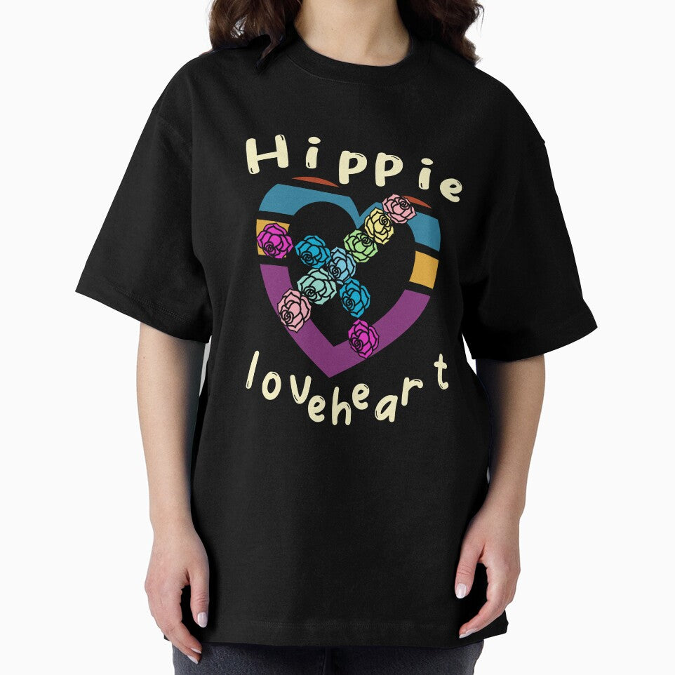 Hippie loveheart, heart with roses peace sign. by Bodino