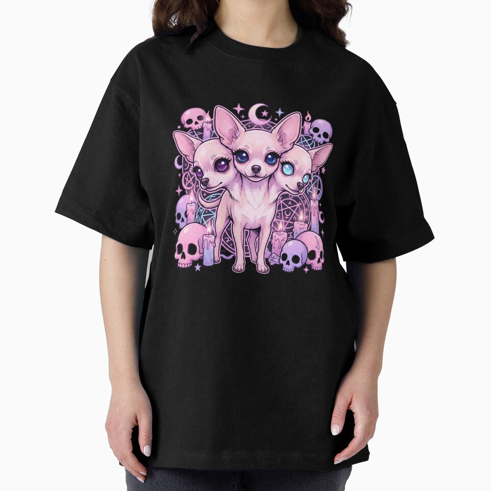 Three-Headed Goth Kawaii Chihuahua Digital Art - Creepy Cute Pastel Goth Cerberus Design by tigers-heart