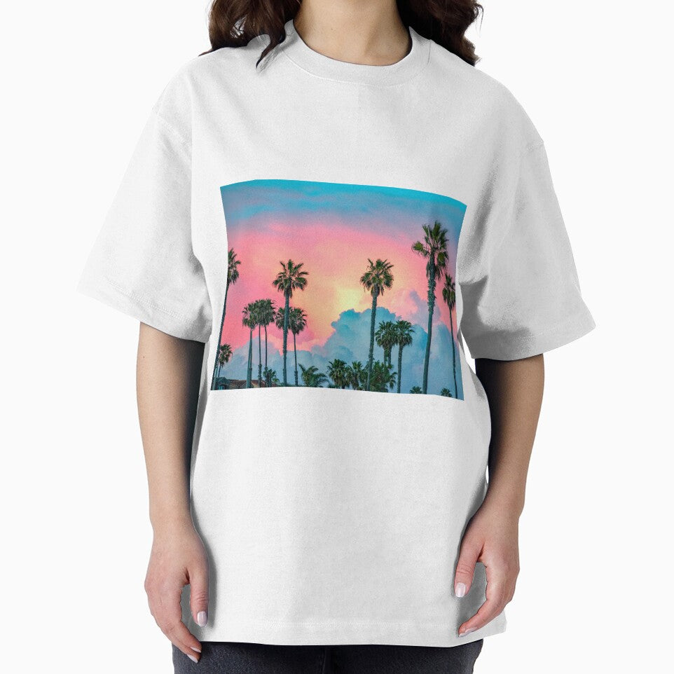Huntington Beach, California, Cotton Candy Pink Palm Tree Sunset by newburyboutique