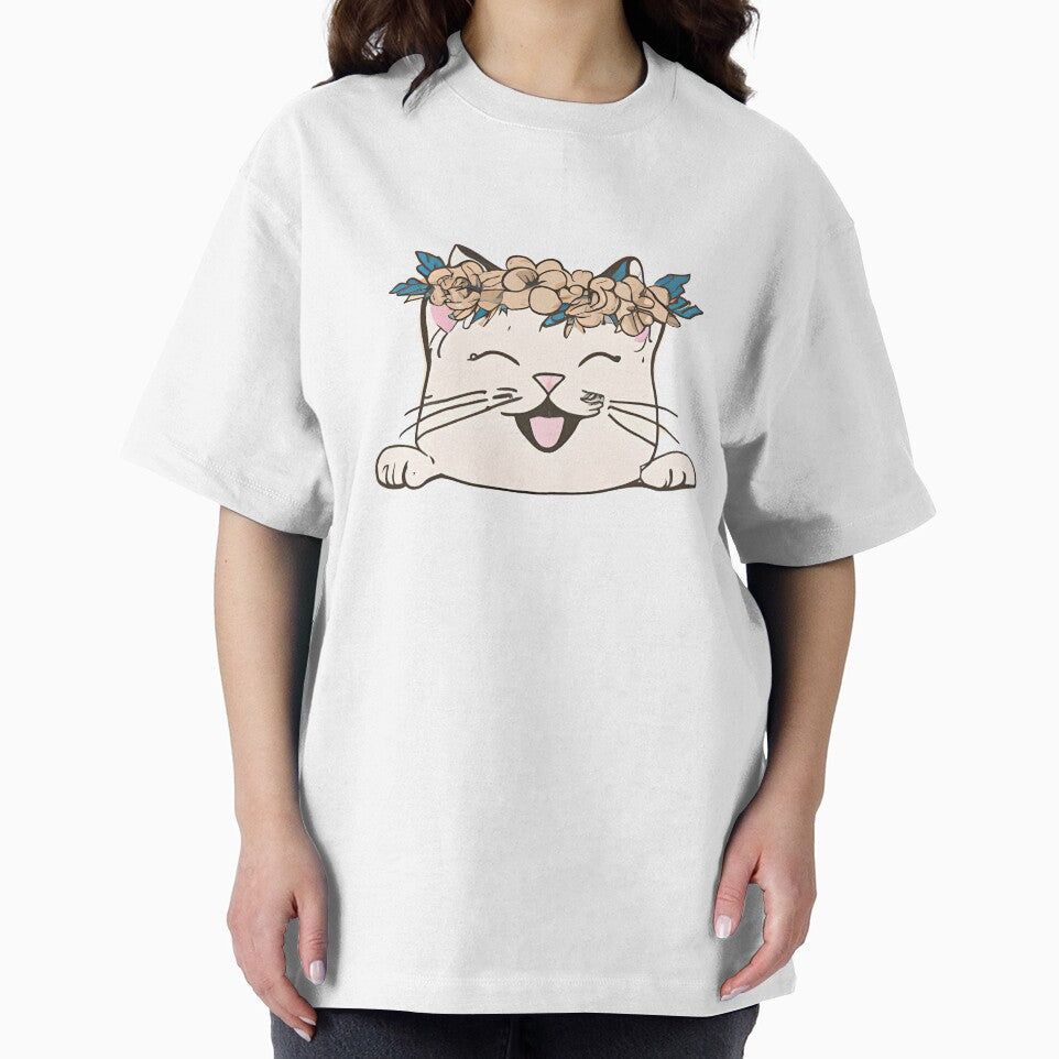 Cute Cat Meow  Smile with crown floral vintage by BOHOVIN