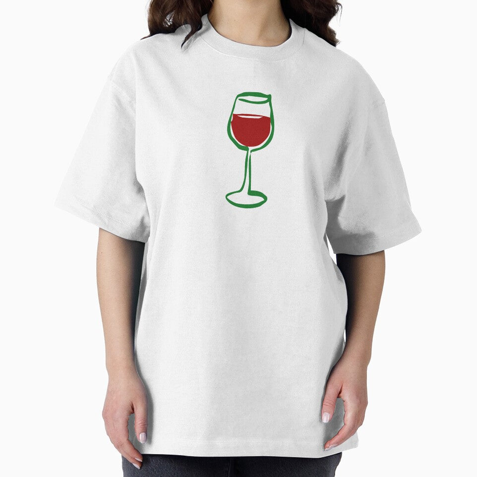 Red Wine Glass Doodle – Green and Red Line Art by EmeraldeaArt
