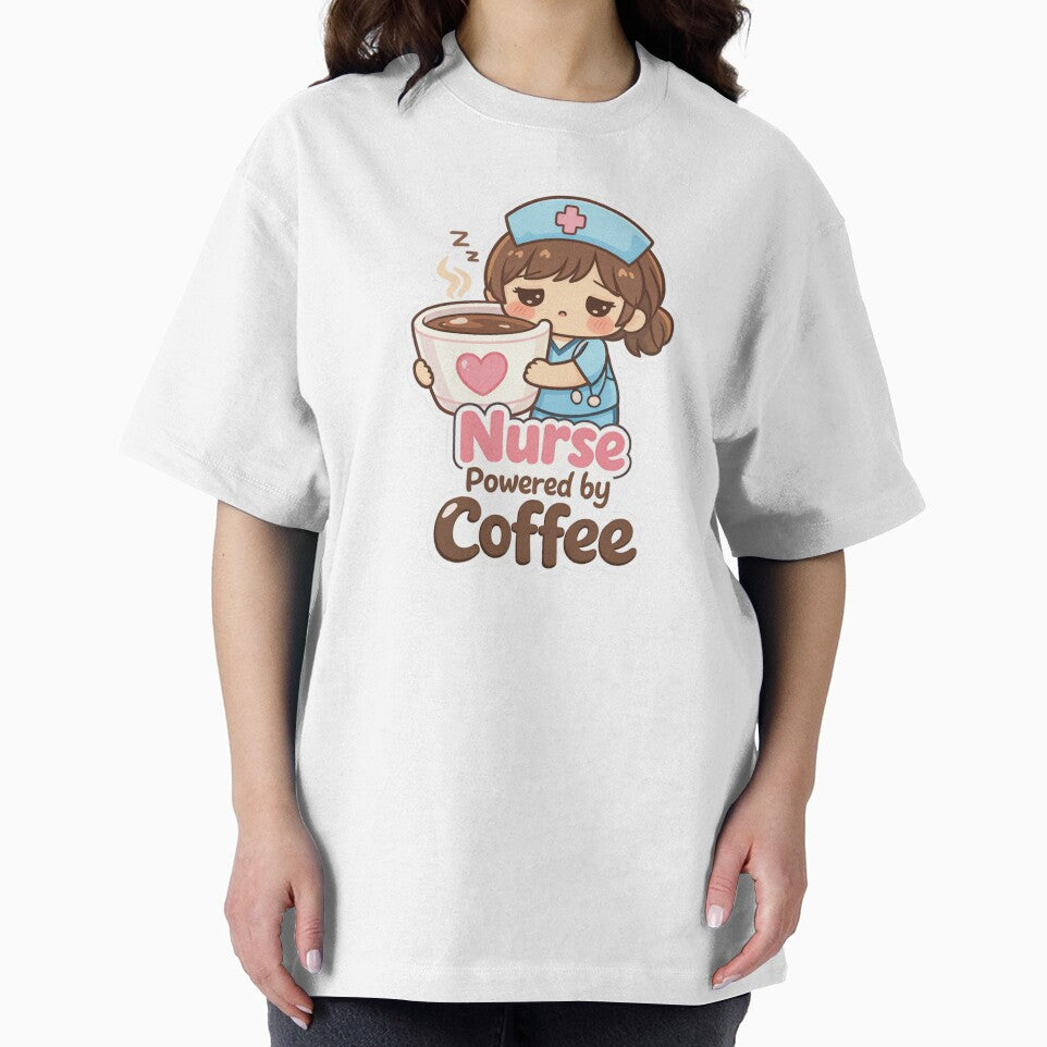 Tired Nurse Powered by Coffee - Cute Chibi Healthcare Illustration with Steaming Mug by shemodas