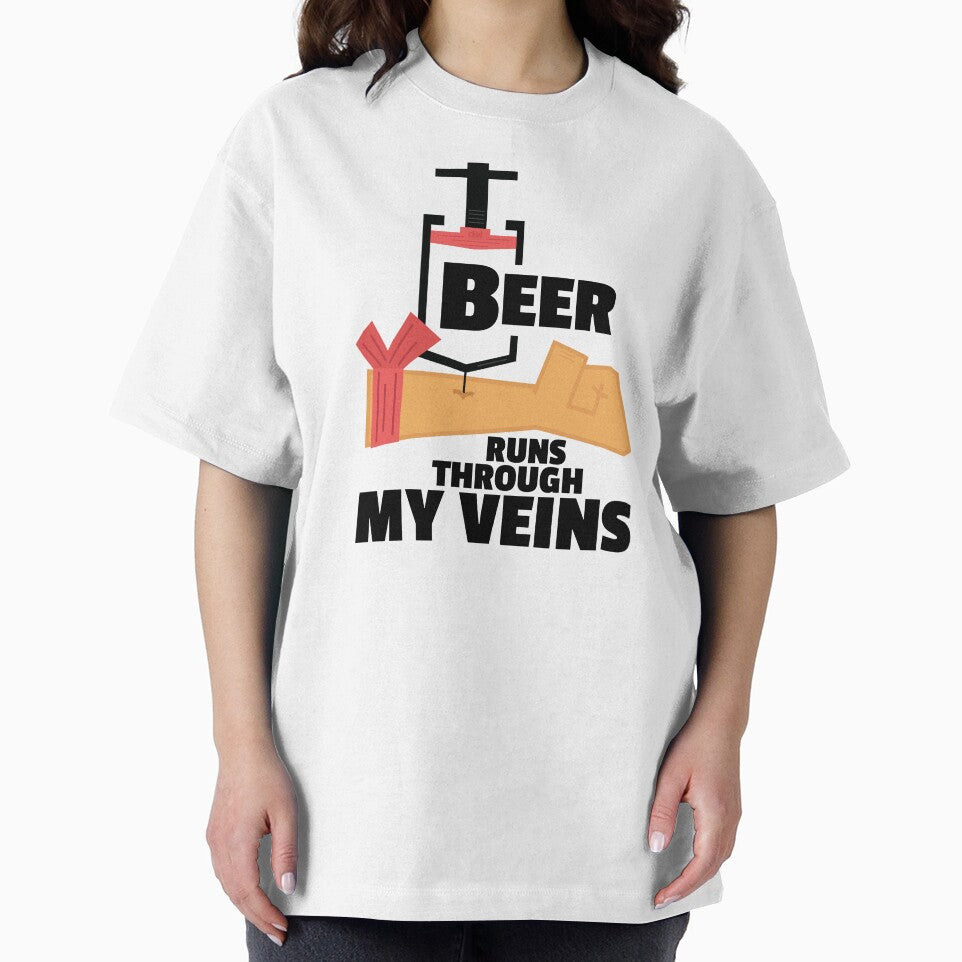 Beer Runs Through My Veins Shot Arm Injection Beer IV Vaccine Man Cave Getting High Beeraholic Junkie Addict by doseofwin
