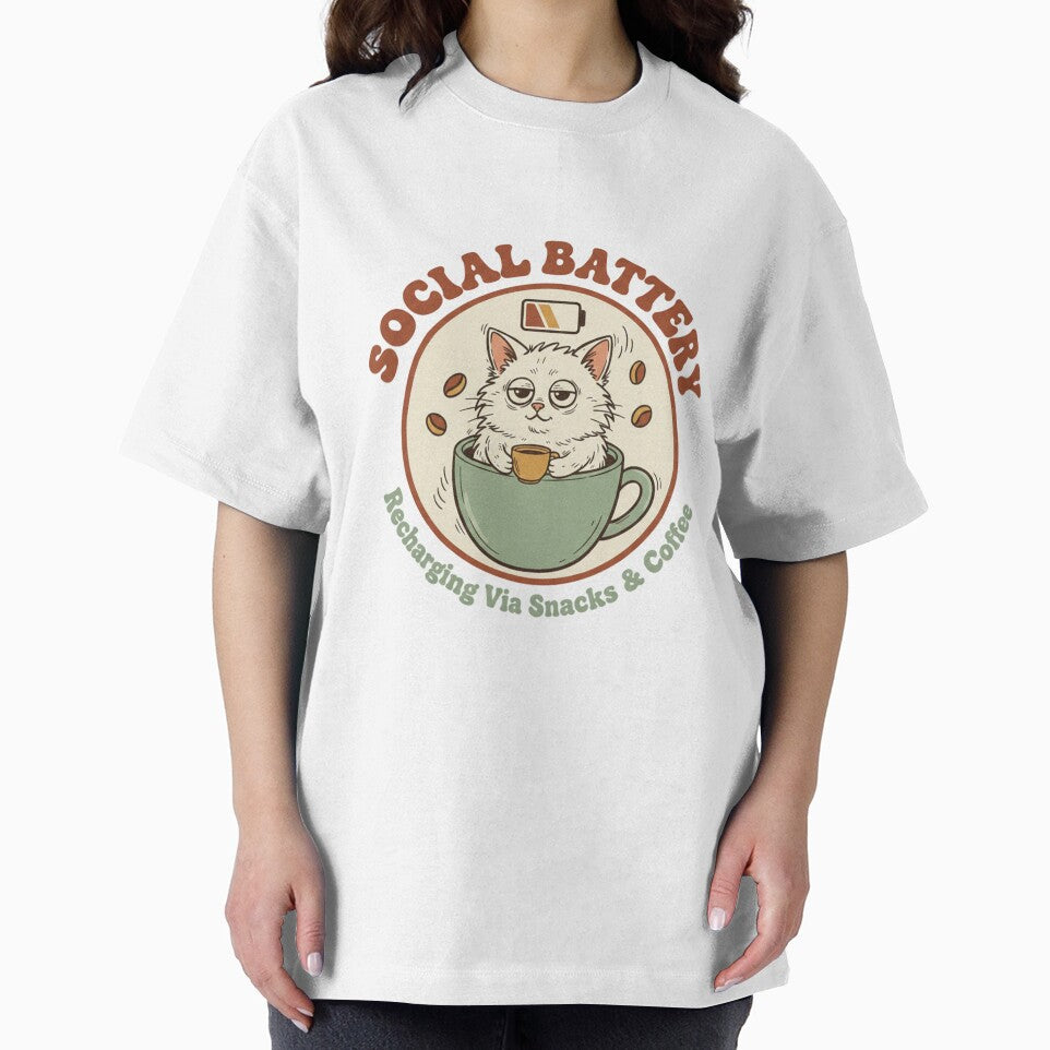 Social Battery Recharging Via Snacks and Coffee Introvert Cat by CozyPanicStudio