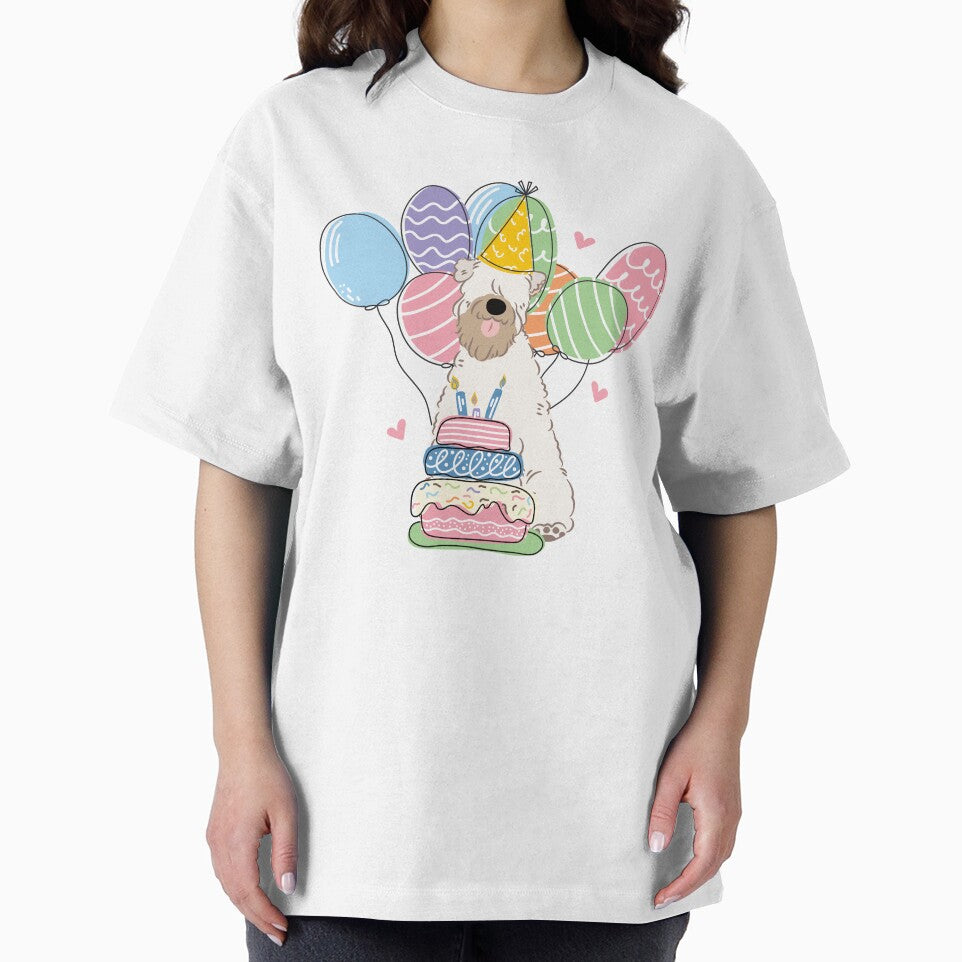 White Soft Coated Wheaten Terrier Dog Birthday Party by Lulupainting