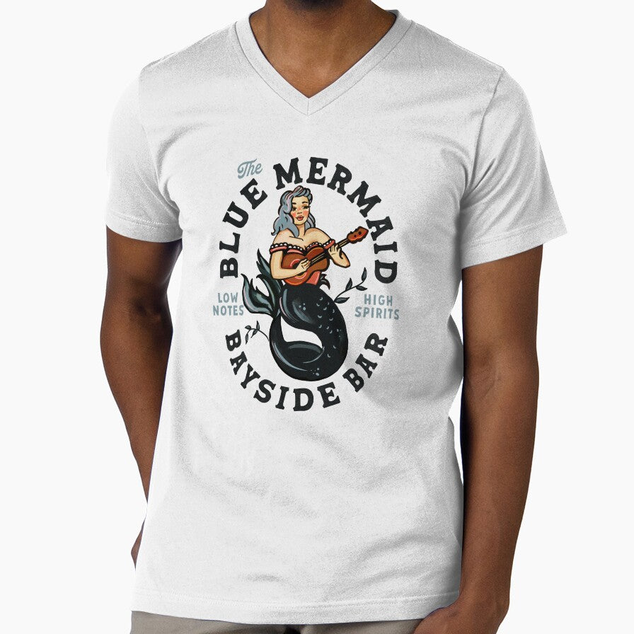 The Blue Mermaid Live Music Cocktail Bar. Cool Retro Travel Art by The Whiskey Ginger Design Shop