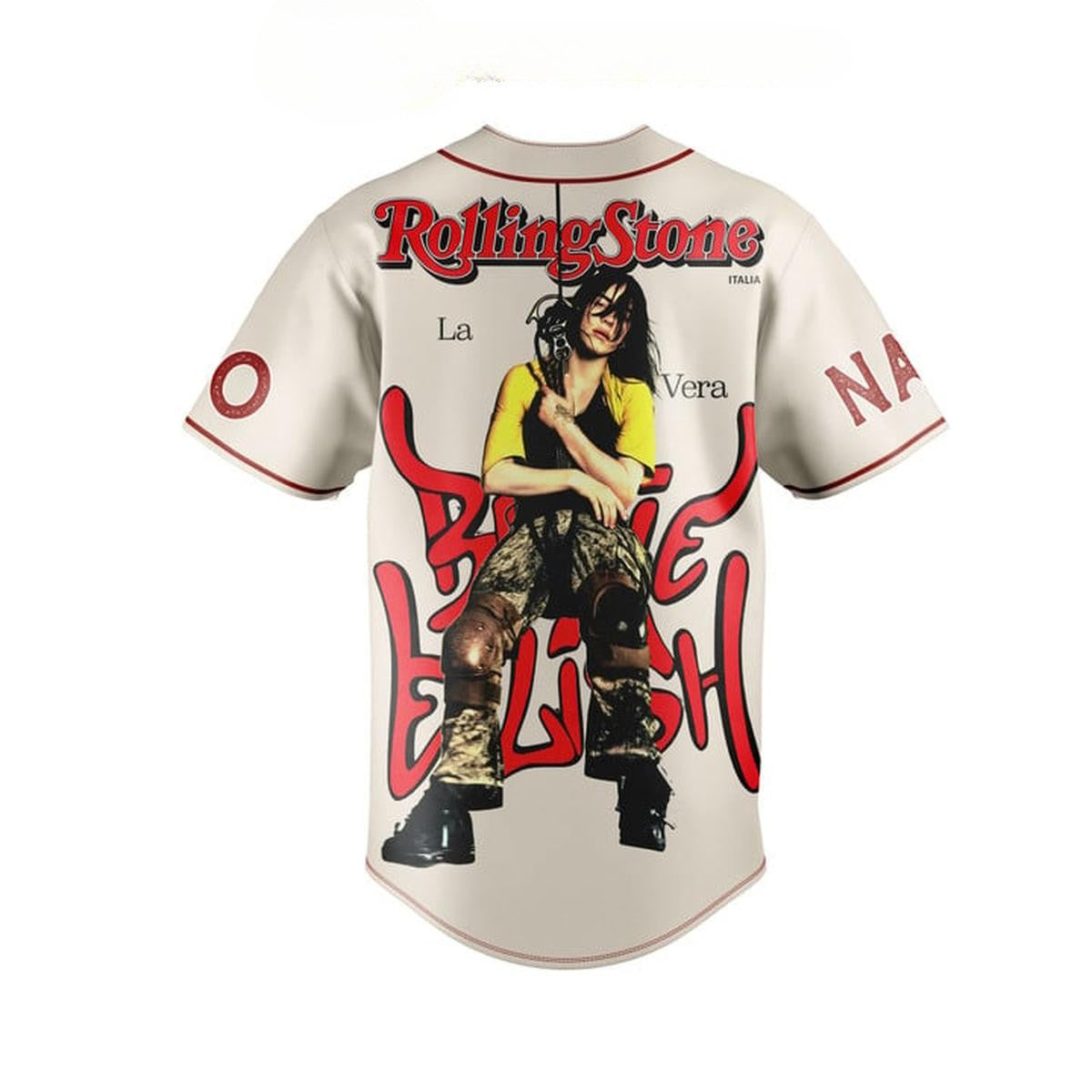 Unique Rolling Stone La Billie Eilish Beige Baseball Jersey