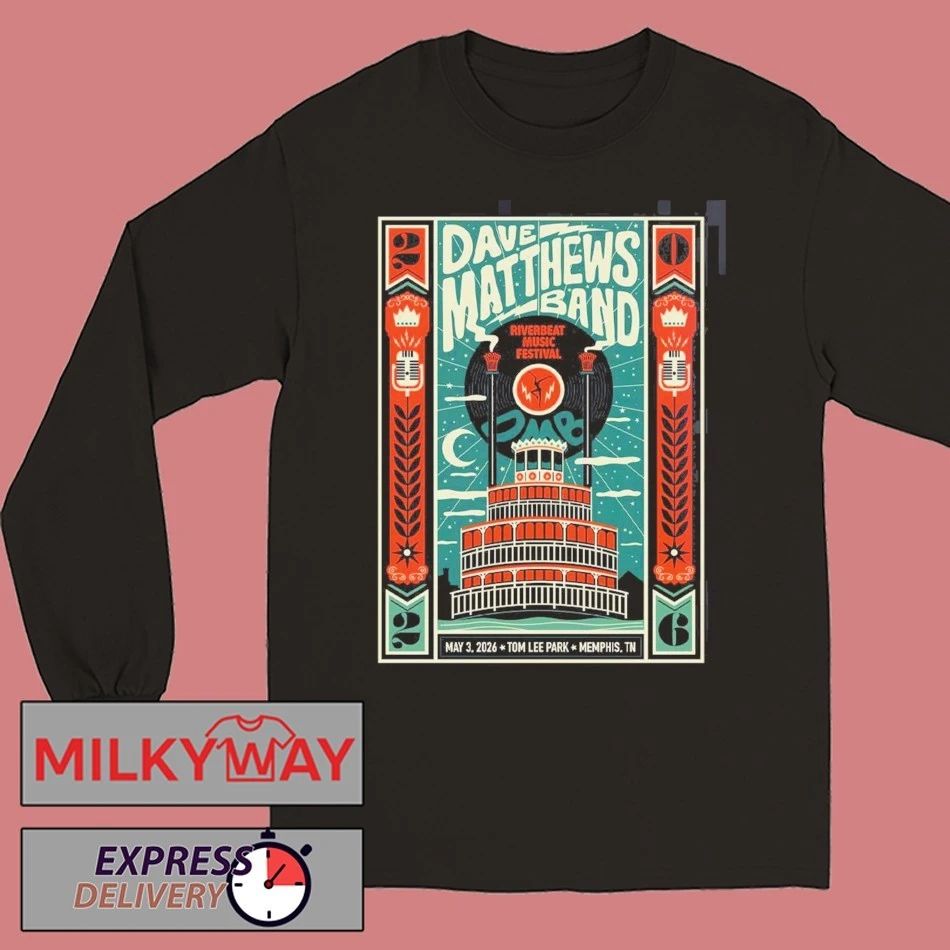Dave Matthews Band Riverbeat Music Festival 2026 Gig Poster In Memphis Tennessee At Tom Lee Park On May 3 2026 T-Shirt