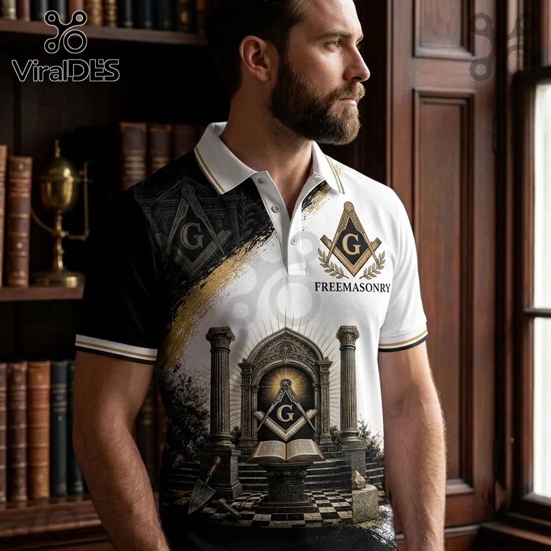 Freemasonry Square and Compass Black White Polo Shirt