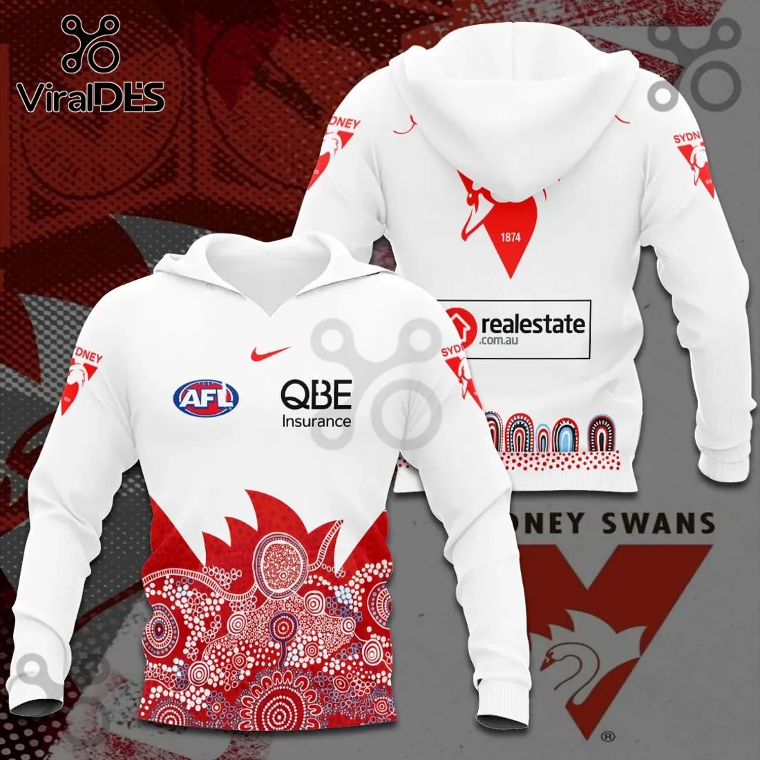 Sydney Swans White Indigenous Pattern Hoodie